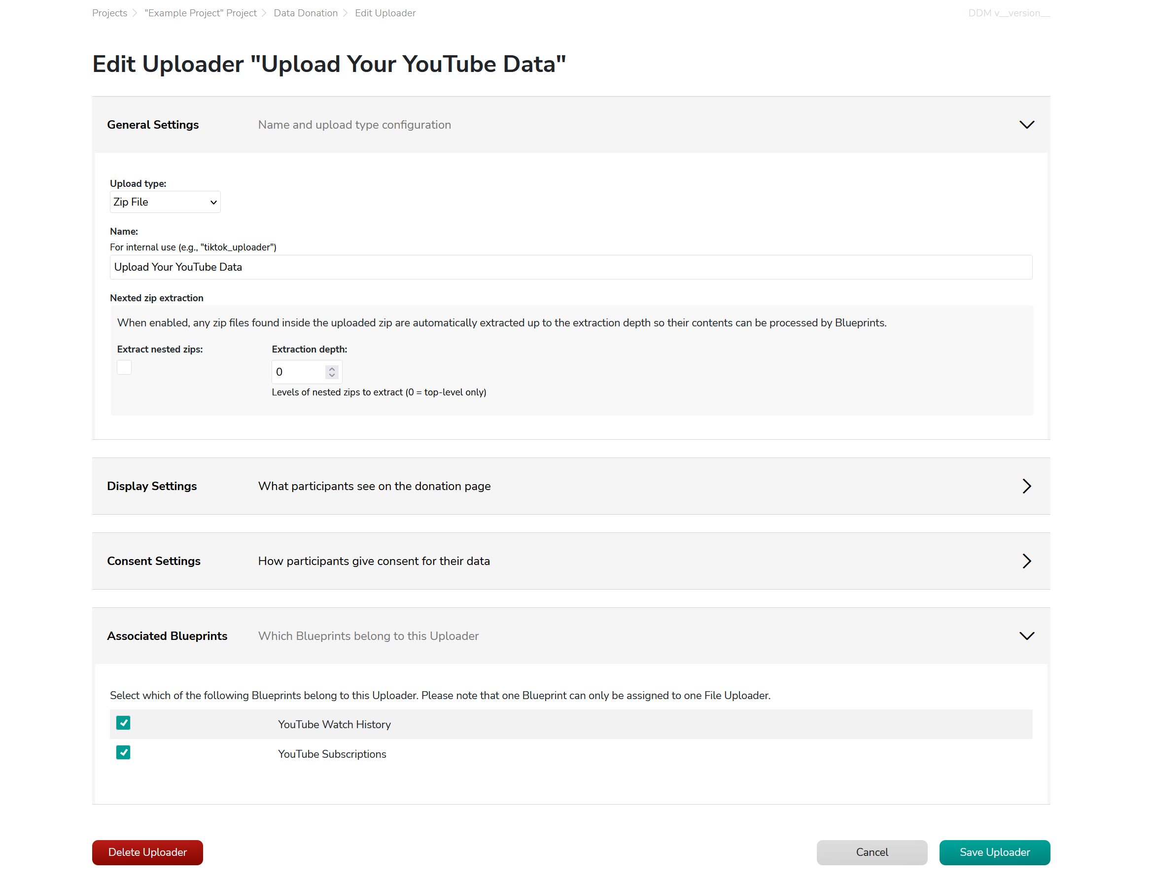 Uploader Configuration Interface